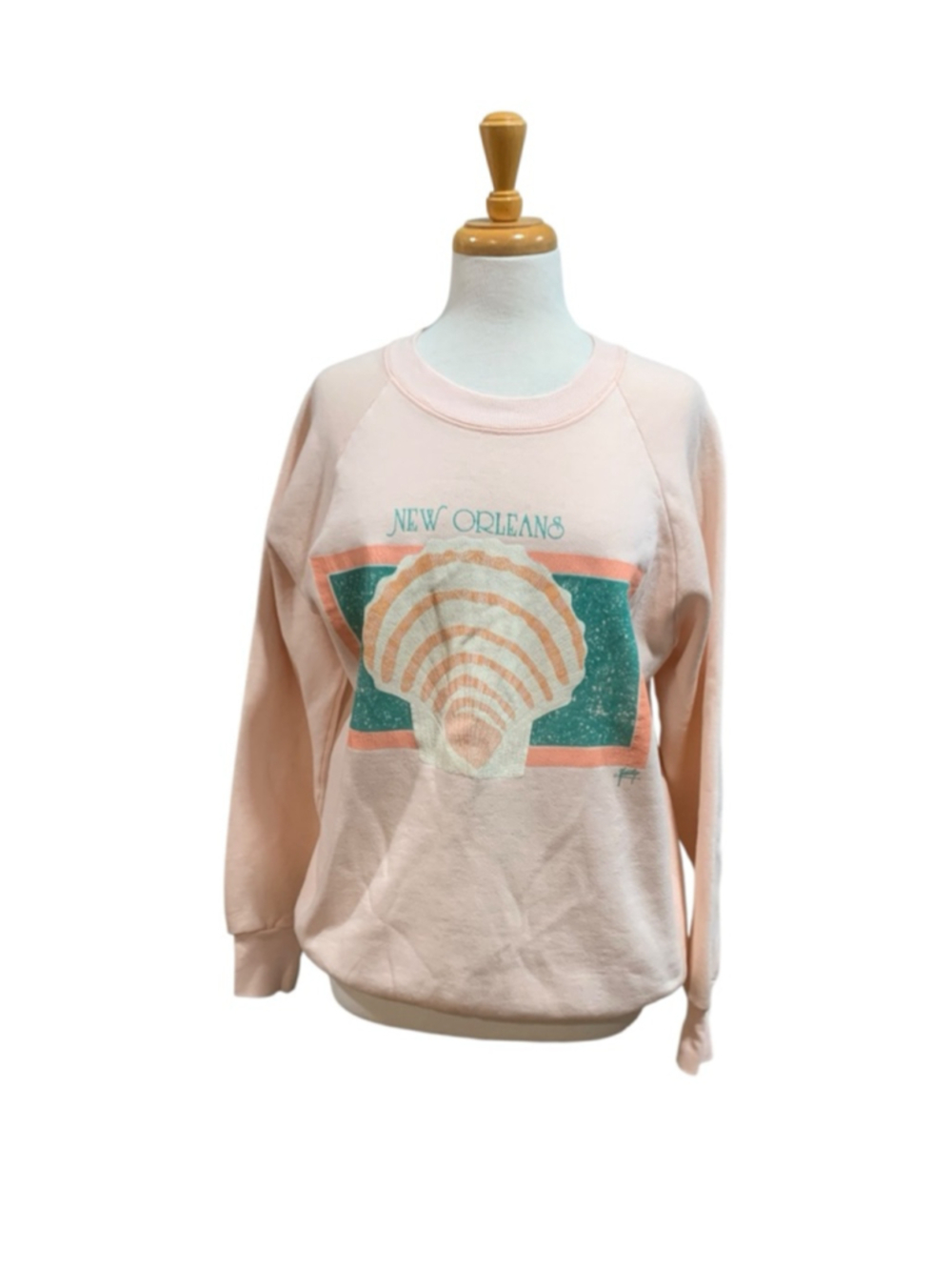 Vntg 90’s Fruit of the Loom L Seashell Pink Green New Orleans Sweatshirt